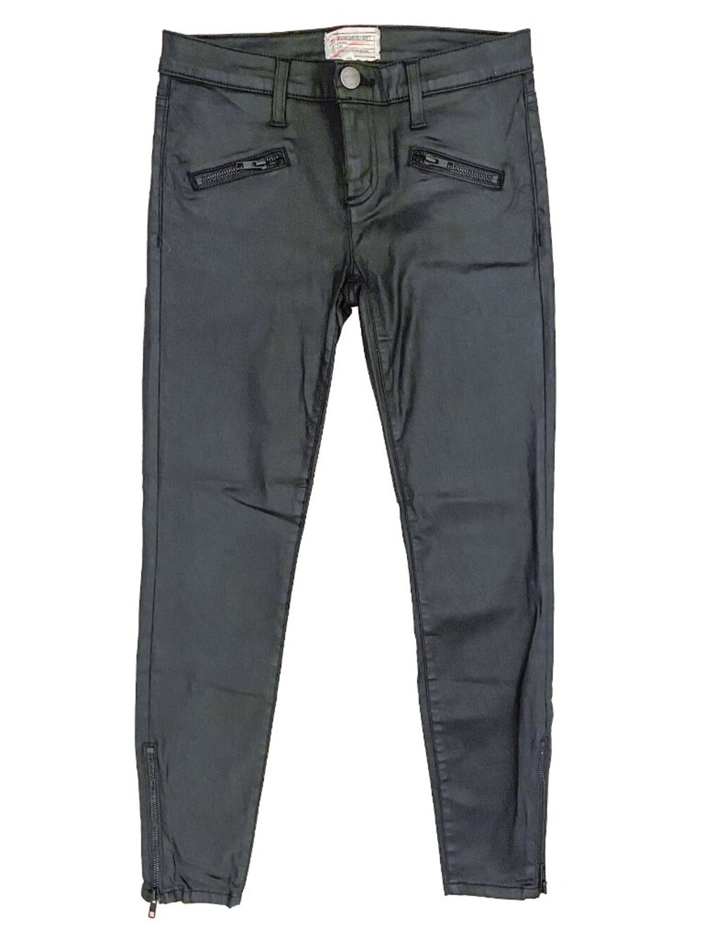 Current/Elliott "The Soho Zip Stiletto" Coated Skinny Jeans Sz 26 Bikercore